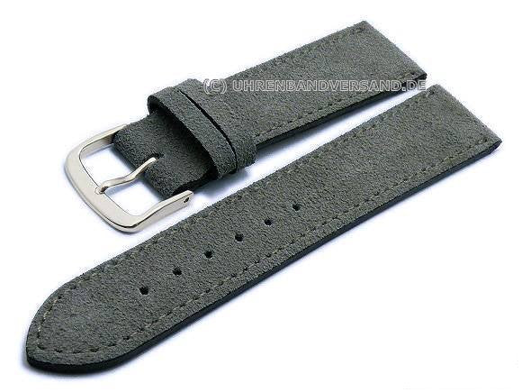 Uhrenarmband 20mm dunkelgrau Leder samt/velourartig mit Naht von FLUCO - Made in Germany (Schließenanstoß 18 mm)
