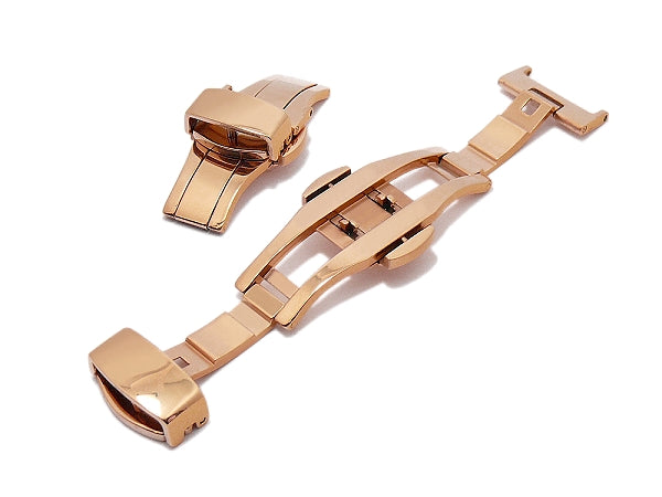 PREISTIPP: Butterfly-Faltschließe (AcBFS-00008) 14mm roségoldfarben Edelstahl poliert mit seitlichen Drückern