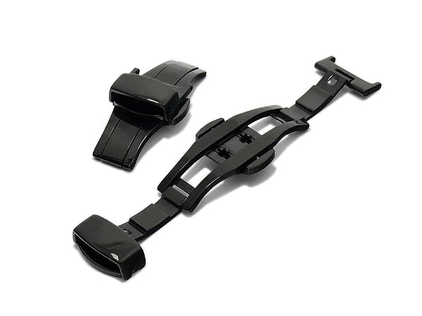 PREISTIPP: Butterfly-Faltschließe (AcBFS-00008) 14mm schwarz Edelstahl poliert mit seitlichen Drückern