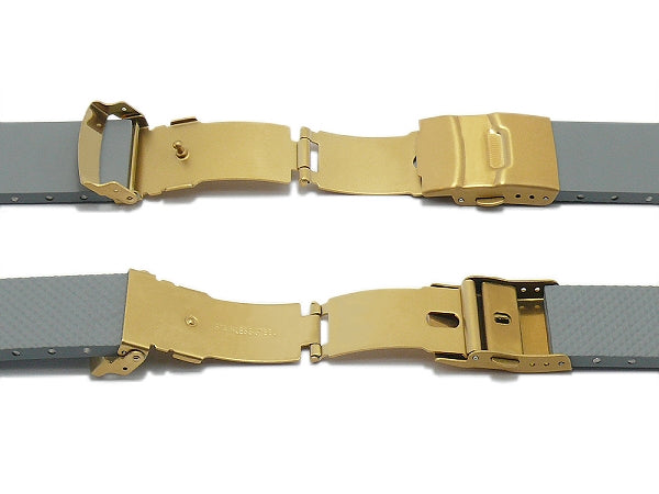 Sicherheitsfaltschließe Kolding 22mm goldfarben Edelstahl gebürstet mit Bügel & Drückern für Metall- & Silikonbänder etc.