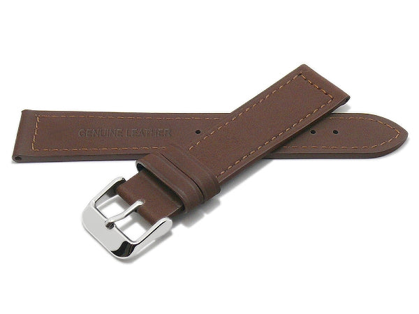 Uhrenarmband 22mm dunkelbraun Leder abgenäht glatt flach (Schließenanstoß 20 mm)