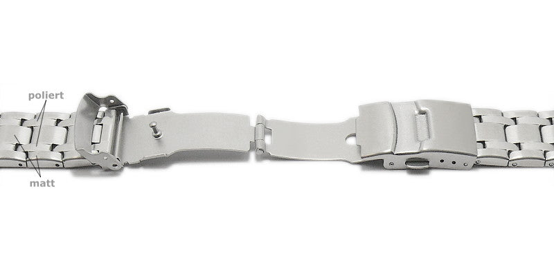 Uhrenarmband 20mm silberfarben Edelstahl gefaltet teilweise poliert mit Sicherheitsfaltschließe