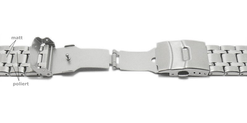 Uhrenarmband 22mm silberfarben Edelstahl gefaltet teilweise poliert mit Sicherheitsfaltschließe
