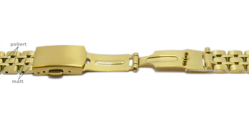 Uhrenarmband 14mm goldfarben Edelstahl massiv teilweise poliert mit Faltschließe
