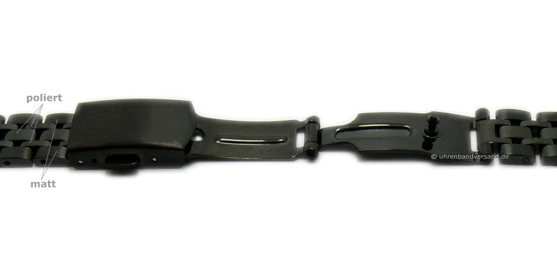 Uhrenarmband 12mm schwarz Edelstahl massiv teilweise poliert mit Faltschließe