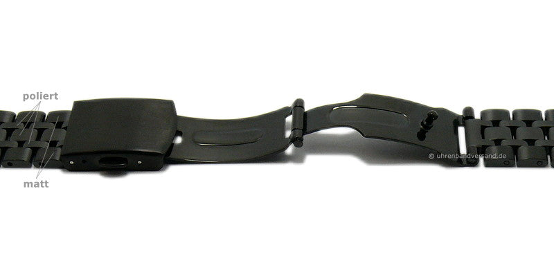 Uhrenarmband 18mm schwarz Edelstahl massiv teilweise poliert mit Faltschließe