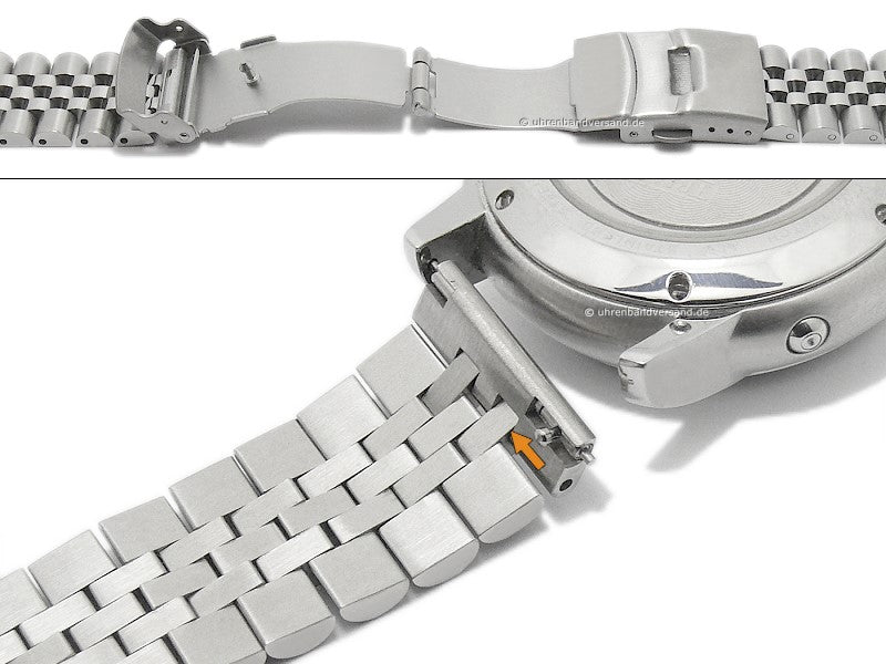 Uhrenarmband 22mm Edelstahl massiv teilweise poliert mit Sicherheits-Faltschließe & Schnellwechsel-Stegen