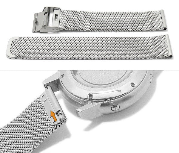 Uhrenarmband 20mm Milanaise poliert mittelschweres Geflecht mit Gleitschließe & Schnellwechsel-Stegen