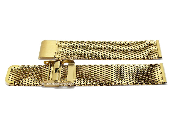 Uhrenarmband 18mm Milanaise goldfarben mittelschweres Geflecht mit Sicherheits-Schiebeverschluß