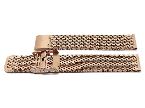 Uhrenarmband 22mm Milanaise roségoldfarben mittelschweres Geflecht mit Sicherheits-Schiebeverschluß