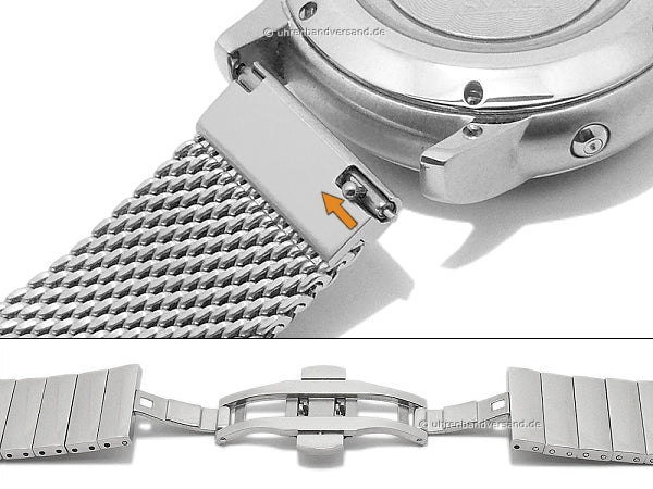 Uhrenband 22mm Milanaise Edelstahl mittelschweres Geflecht mit Schnellwechsel-Stegen Butterfly-Faltschließe