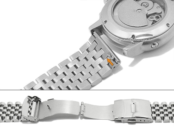 Uhrenarmband 22mm Edelstahl massiv poliert mit Schnellwechsel-Stegen & Sicherheits-Faltschließe