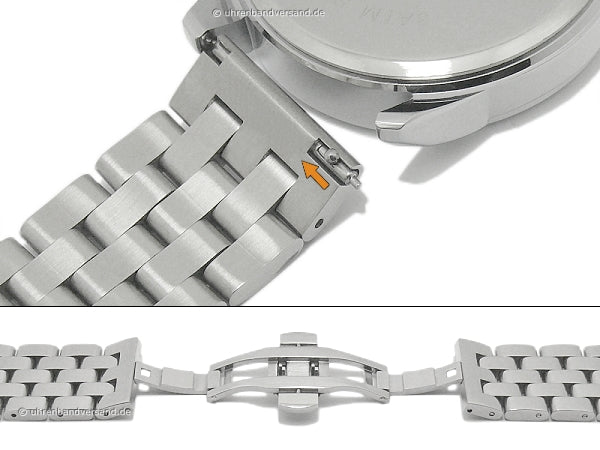 Uhrenarmband 24mm silberfarben Edelstahl massiv poliert mit EASY-CLICK & Faltschließe