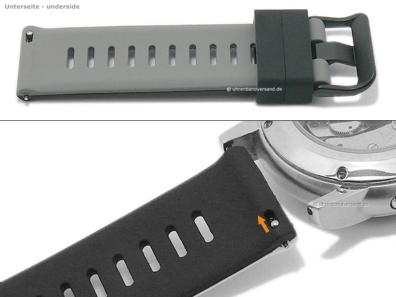 Uhrenband EASY-CLICK Laguna 20mm schwarz/grau Silikon mit Schnellwechsel-Stegen für sportive Uhren & Smartwatches