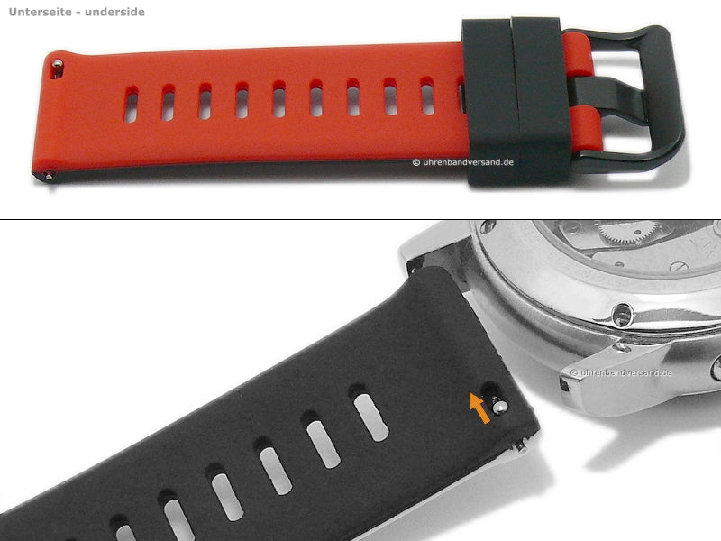 Uhrenband EASY-CLICK Laguna 20mm schwarz/rot Silikon mit Schnellwechsel-Stegen für sportive Uhren & Smartwatches