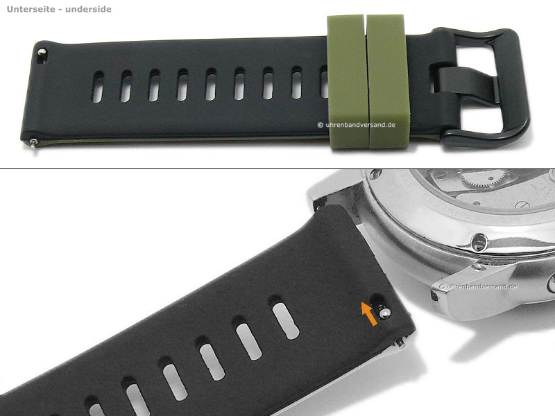 Uhrenarmband 22mm militärgrün/schwarz Silikon mit Schnellwechsel-Federstegen für sportive Uhren & Smartwatches