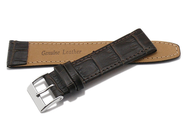 Uhrenarmband 20mm dunkelbraun Leder Clip-Anstoß Alligator-Prägung abgenäht (Schließenanstoß 18 mm)