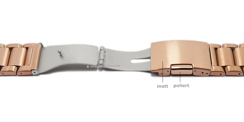 Uhrenarmband 28mm roségoldfarben Edelstahl Massiv-Look satiniert mit Faltschließe