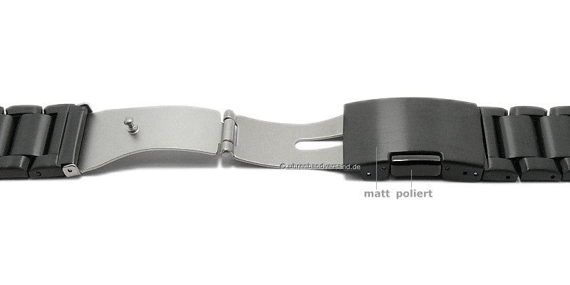 Uhrenarmband 28mm schwarz Edelstahl Massiv-Look satiniert mit Faltschließe