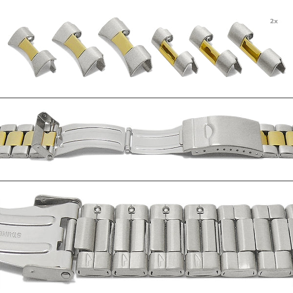 Multianstoß-Uhrenband XL 22-24-26mm bicolor Edelstahl teilweise poliert mit Wechselanstößen
