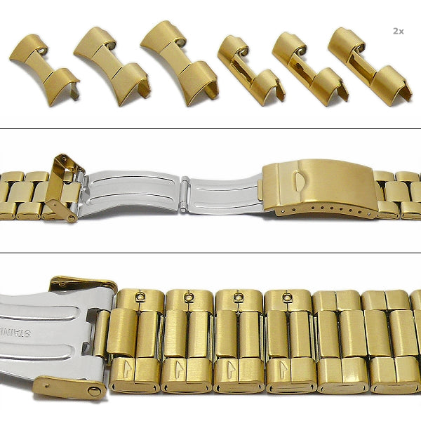 Multianstoß-Uhrenband XL 22-24-26mm goldfarben Edelstahl teilweise poliert mit Wechselanstößen