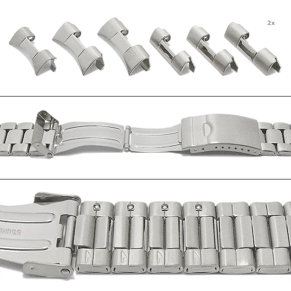 Multianstoß-Uhrenband XL 22-24-26mm Edelstahl teilweise poliert mit Wechselanstößen