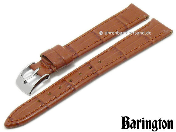 Uhrenarmband Kroko-Print 15mm mittelbraun echt Leder Kroko-Prägung abgenäht von BARINGTON (Schließenbreite 12 mm)