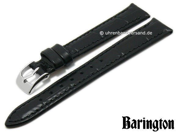 Uhrenarmband Kroko-Print 13mm schwarz echt Leder Kroko-Prägung abgenäht von BARINGTON (Schließenbreite 12 mm)