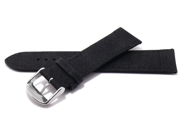 Uhrenarmband Canvas 18mm schwarz Textil vegan abgenäht MADE IN GERMANY von FLUCO (Schließenanstoß 16 mm)