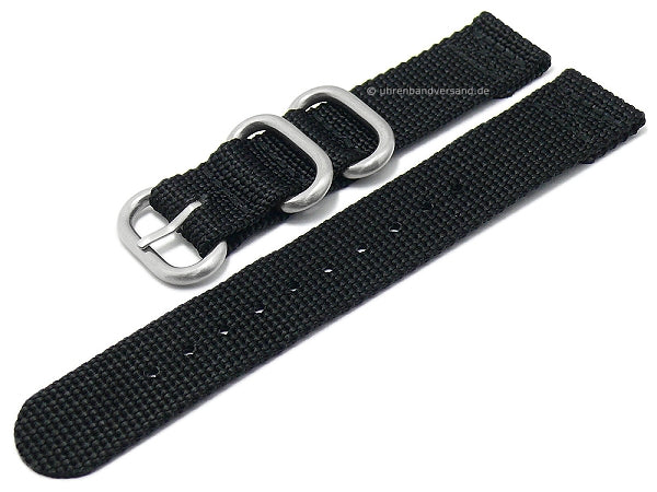 Uhrenarmband Cotton 22mm schwarz Textil/Nylon ZULU-Style von FLUCO (Schließenanstoß 22 mm)