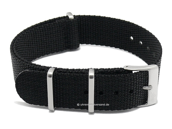 Uhrenarmband Field Cotton 21mm schwarz Textil/Nylon Durchzugsband im NATO-Style von FLUCO (Schließenanstoß 21 mm)