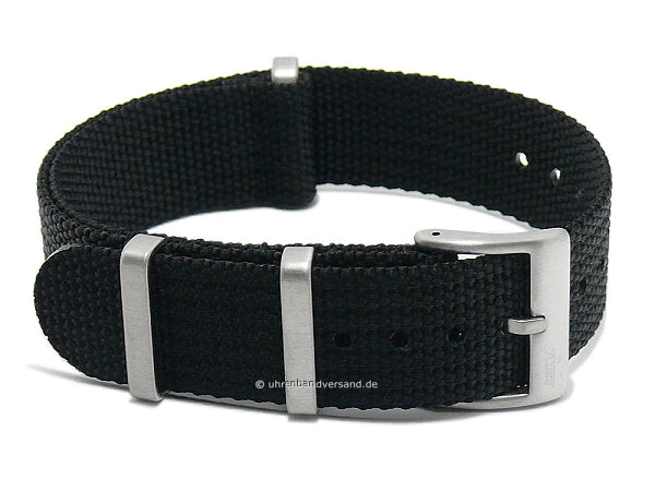 Uhrenarmband Field Cotton 22mm schwarz Textil/Nylon Durchzugsband im NATO-Style von FLUCO (Schließenanstoß 22 mm)