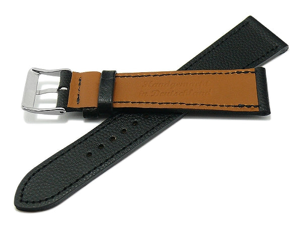 Uhrband Caviar 17mm schwarz Leder extravagant geprägt abgenäht MADE IN GERMANY von FLUCO (Schließenanstoß 16 mm)