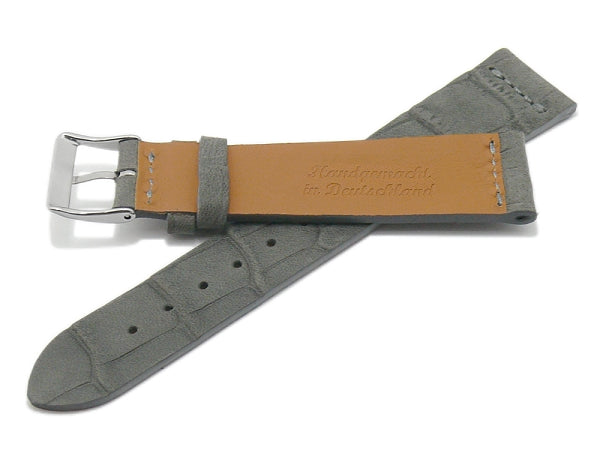 Uhrband Dakar 18mm grau Nubuk-Leder Vintage Alligator-Prägung MADE IN GERMANY von FLUCO (Schließenanstoß 16 mm)