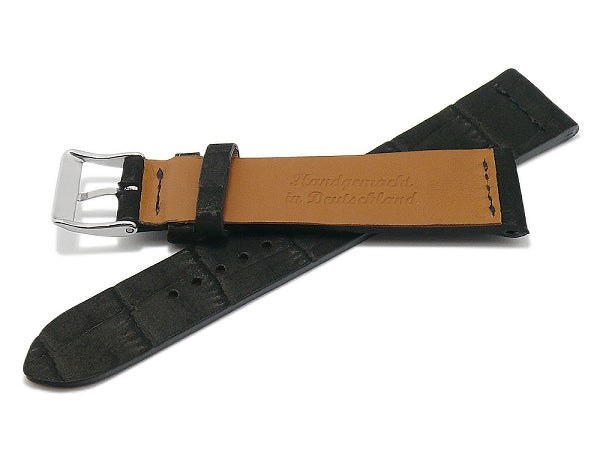 Uhrband Dakar 20mm schwarz Nubuk-Leder Vintage Alligator-Prägung MADE IN GERMANY von FLUCO (Schließenanstoß 16 mm)