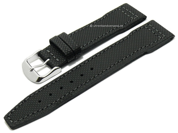 Uhrenarmband Pilot 22mm schwarz Leder Aviator-Look abgenäht passend für IWC etc. von FLUCO (Schließenanstoß 18 mm)
