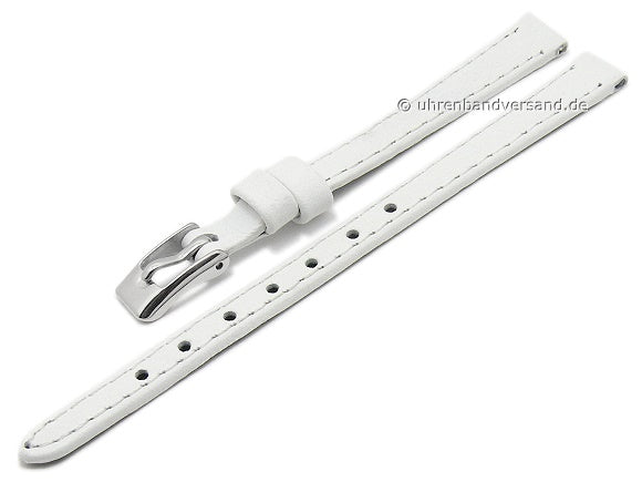 Uhrenarmband 06mm weiß Leder genarbt abgenäht (Schließenanstoß 06 mm)