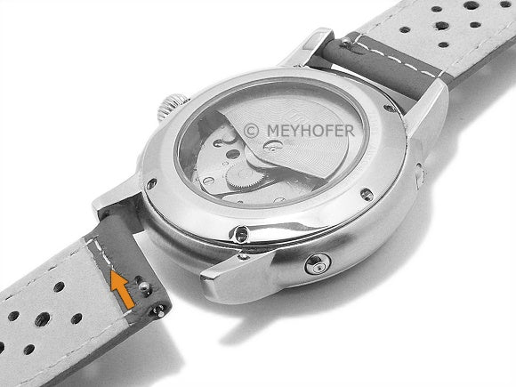 Meyhofer EASY-CLICK Uhrenarmband Alton 18mm dunkelbraun Leder Racing-Look helle Naht (Schließenanstoß 18 mm)