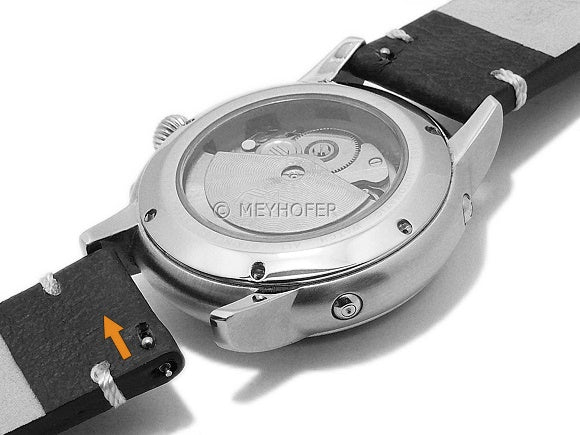 Meyhofer EASY-CLICK Uhrenarmband Midvale 22mm antikschwarz Leder Vintage-Look helle Naht (Schließenanstoß 22 mm)