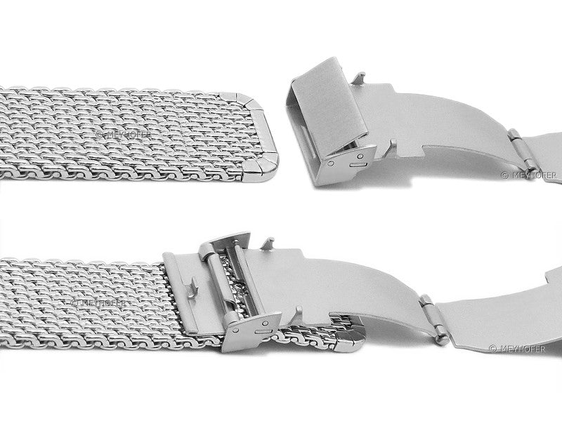 Uhrenarmband Grove 18mm schwarz Milanaise mittelschweres Geflecht poliert mit Faltschließe von MEYHOFER