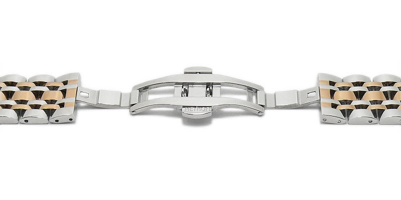 Uhrenarmband Shanghai 24mm bicolor roségoldfarben/silberfarben Edelstahl massiv poliert Butterfly-Schließe MEYHOFER
