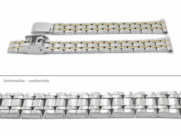 Uhrenarmband Lansing 12mm bicolor Edelstahl gefaltet teilweise poliert mit Schiebeverschluß von MEYHOFER