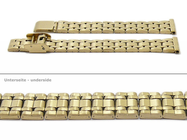 Uhrenarmband Lansing 14mm goldfarben Edelstahl gefaltet teilweise poliert mit Schiebeverschluß von MEYHOFER