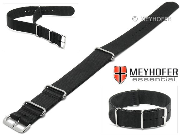 Uhrenarmband Garland 18mm schwarz Textil Durchzugsband im NATO-Style von MEYHOFER