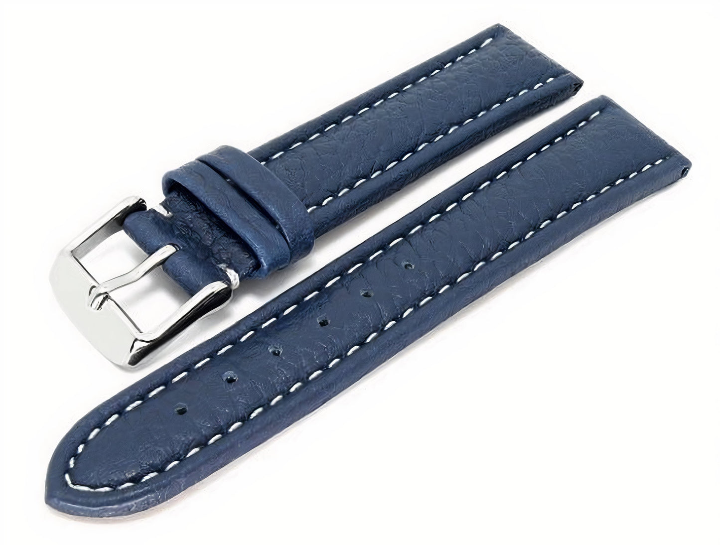 Uhrenarmband XL Anklam 18mm blau Leder genarbt helle Naht von MEYHOFER (Schließenanstoß 18 mm)