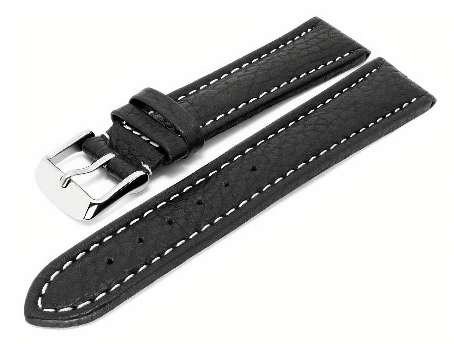 Uhrenarmband XL Anklam 18mm schwarz Leder genarbt helle Naht von MEYHOFER (Schließenanstoß 18 mm)