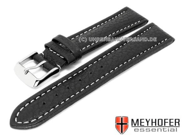 Uhrenarmband Arendal 24mm schwarz Leder genarbt helle Naht von MEYHOFER (Schließenanstoß 22 mm)