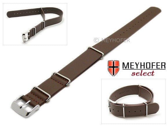 Uhrenarmband Sydney 24mm dunkelbraun echt Leder glatt Durchzugsband im NATO-Style von MEYHOFER