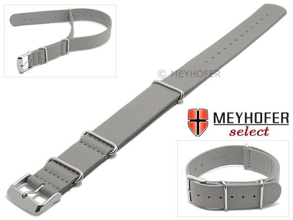 Uhrenarmband Sydney 18mm mittelgrau Leder glatt bis fein genarbt Durchzugsband im NATO-Style von Meyhofer