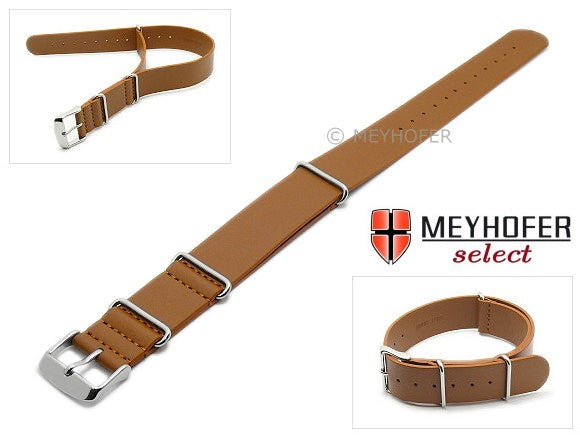 Uhrenarmband Sydney 24mm hellbraun Leder glatt Durchzugsband im NATO-Style von Meyhofer